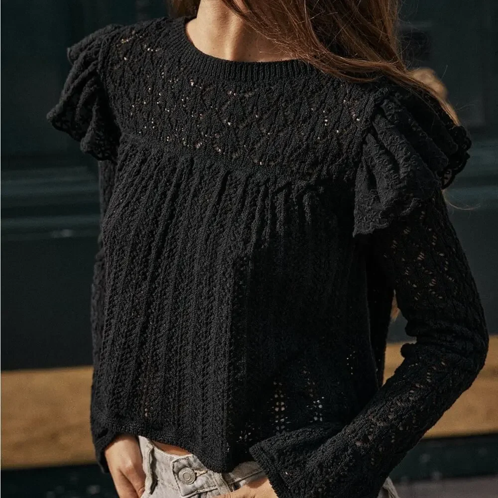 ZARA POINTELLE KNIT ROMANTIC TOP